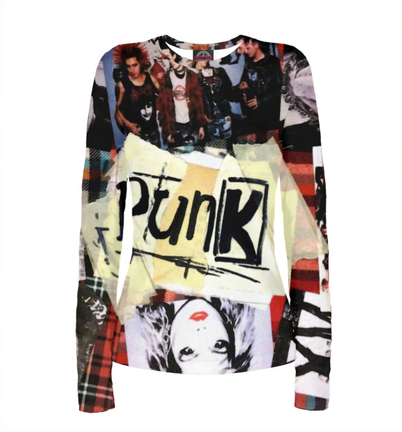 Женский лонгслив с изображением PUNK | ПАНК цвета Белый