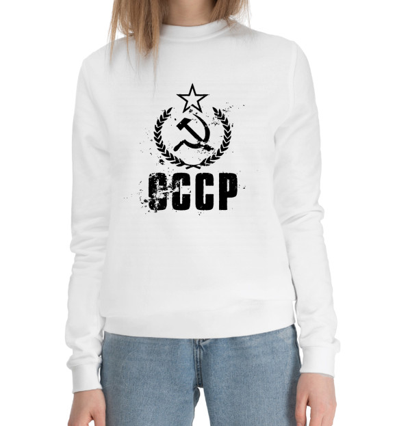 Женский хлопковый свитшот с изображением СССР цвета Белый