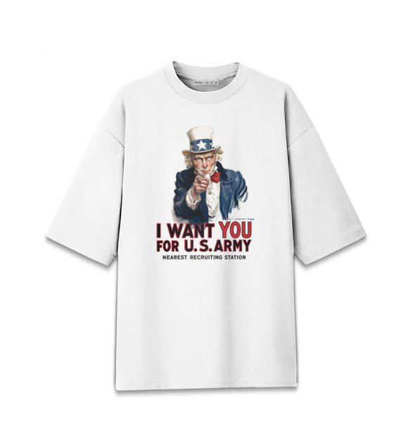 Мужская футболка оверсайз с изображением Дядя Сэм цвета Белый