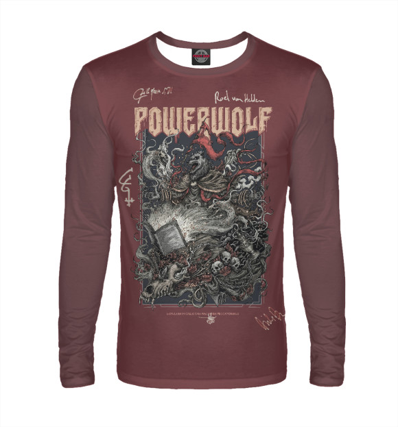 Мужской лонгслив с изображением Powerwolf автографы цвета Белый