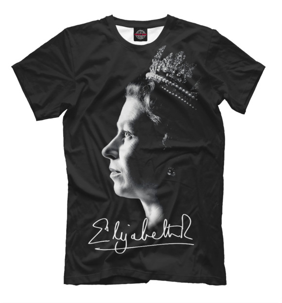 Мужская футболка с изображением Королева Елизавета II автограф цвета Белый