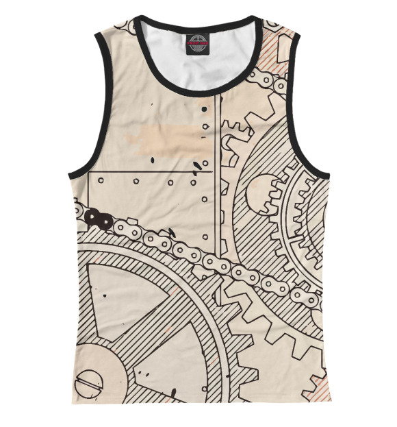 Женская майка с изображением Чертёж Механизма Шестерни цвета Белый