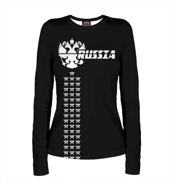 Женский лонгслив с изображением РОССИЯ (герб) цвета Белый
