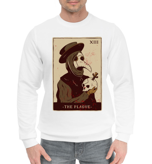 Мужской хлопковый свитшот с изображением Чумной доктор Таро карта цвета Белый