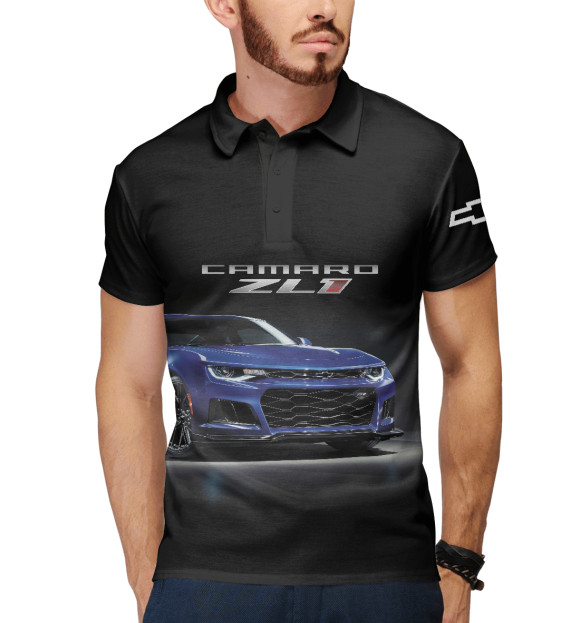 Мужское поло с изображением Chevrolet Camaro ZL 1 цвета Белый