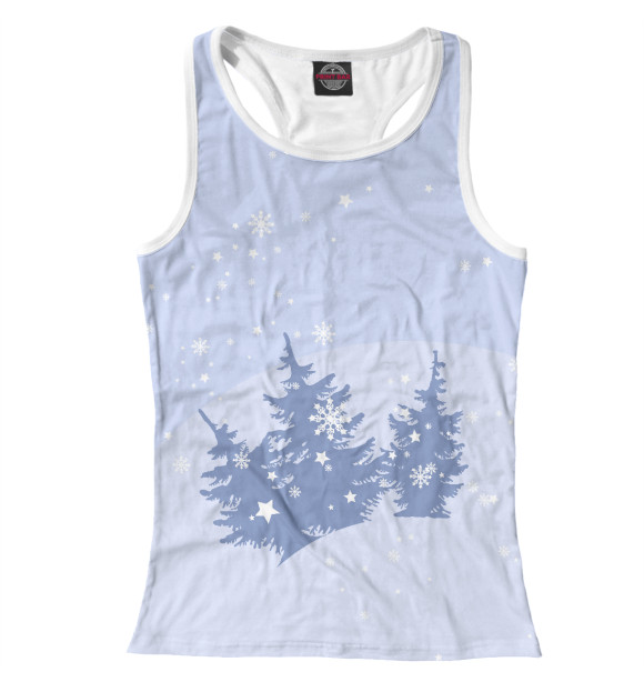 Женская майка-борцовка с изображением Елки зимой цвета Белый