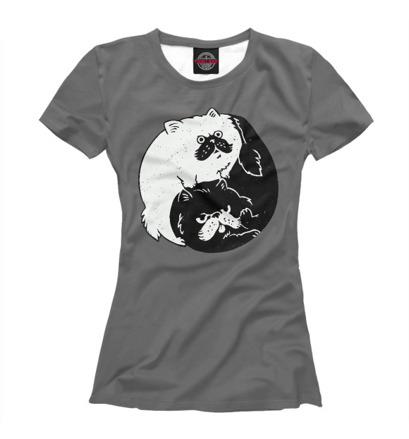 Женская футболка с изображением Инь Янь Коты цвета Белый