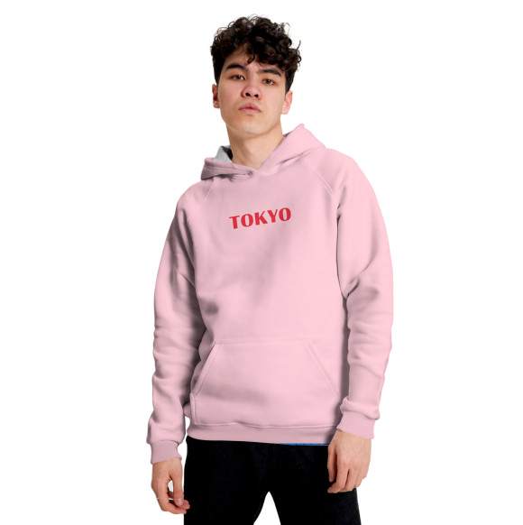 Мужское худи с изображением Tokyo розовый фон цвета Белый