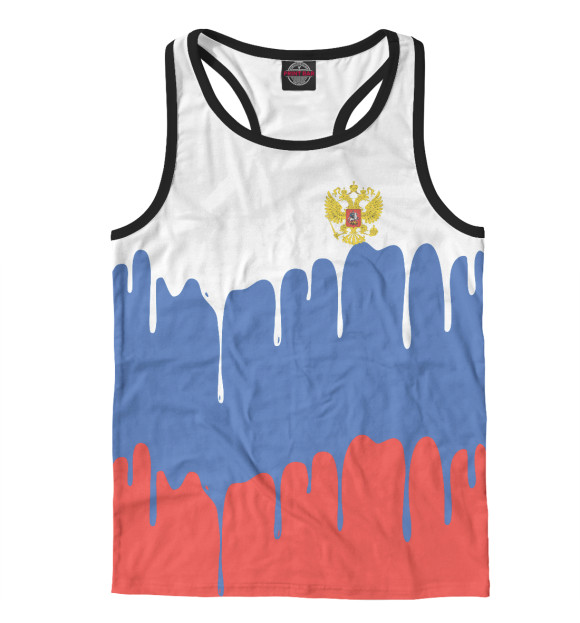 Мужская майка-борцовка с изображением Флаг и герб России цвета Белый