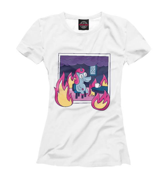 Женская футболка с изображением I'm fine unicorn цвета Белый
