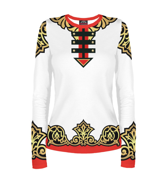 Женский лонгслив с притом Алёша Попович цвета Белый Женский лонгслив с изображением Алёша Попович цвета Белый