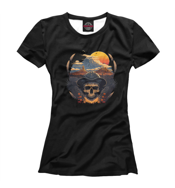 Женская футболка с изображением SunsetSkull цвета Белый