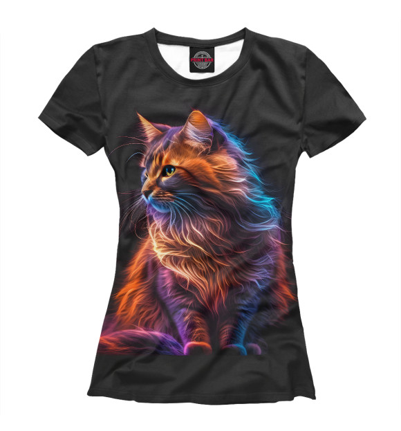 Женская футболка с изображением Огненно-пушистый кот цвета Белый