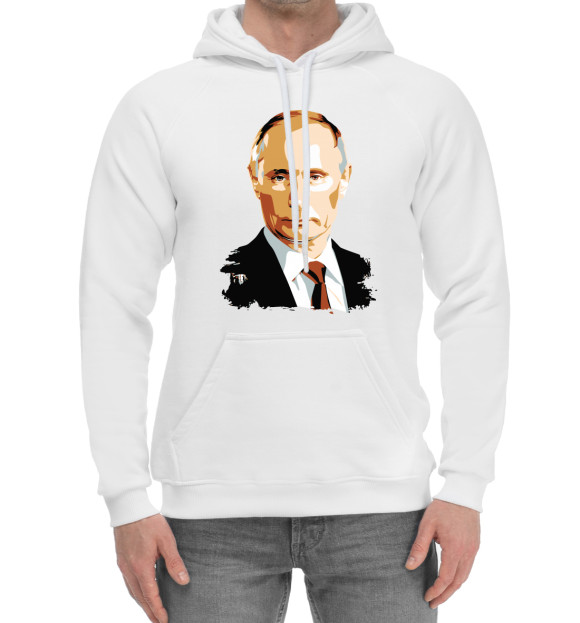 Мужской хлопковый худи с изображением Путин цвета Белый