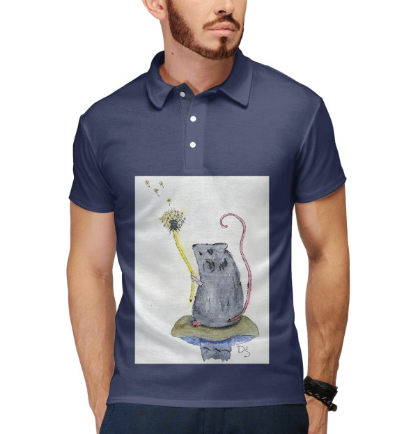 Мужское поло с изображением Мышь цвета Белый