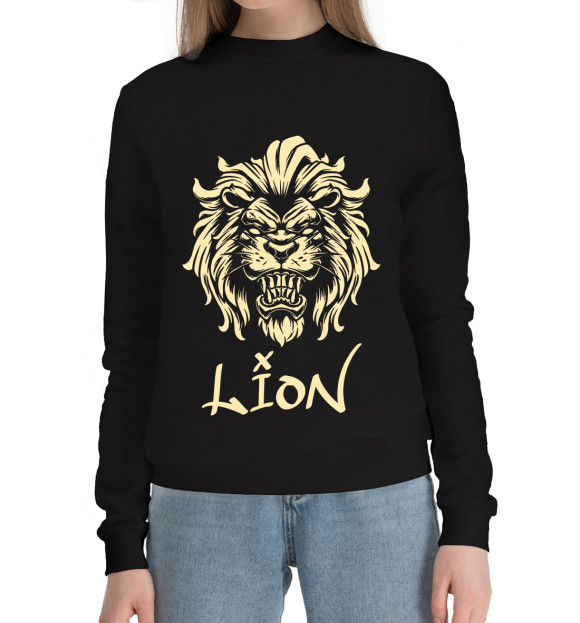 Женский хлопковый свитшот с изображением Lion#2 цвета Черный