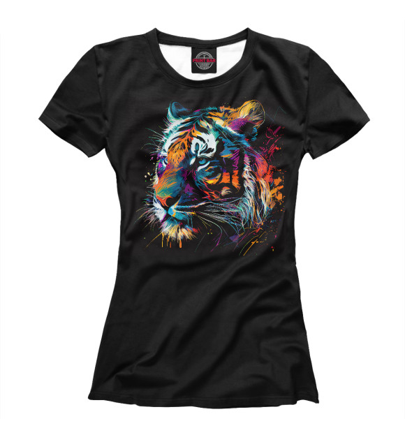 Женская футболка с изображением Тигр в ярких цветах цвета Белый