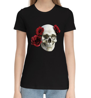 Женская хлопковая футболка Череп с розами