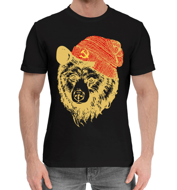 Мужская хлопковая футболка с изображением Медведи цвета Черный