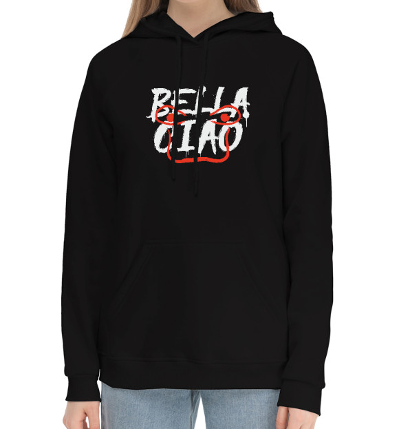 Женский хлопковый худи с изображением Bella Ciao цвета Черный