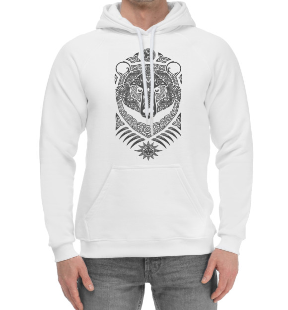 Мужской хлопковый худи с изображением Медведь цвета Белый