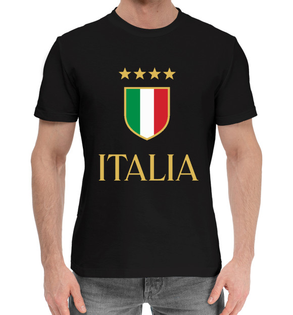 Мужская хлопковая футболка с изображением Italia цвета Черный