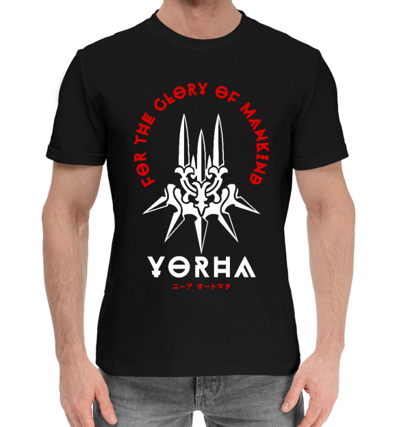 Мужская хлопковая футболка с изображением Nier: Automata, YoRHa цвета Черный