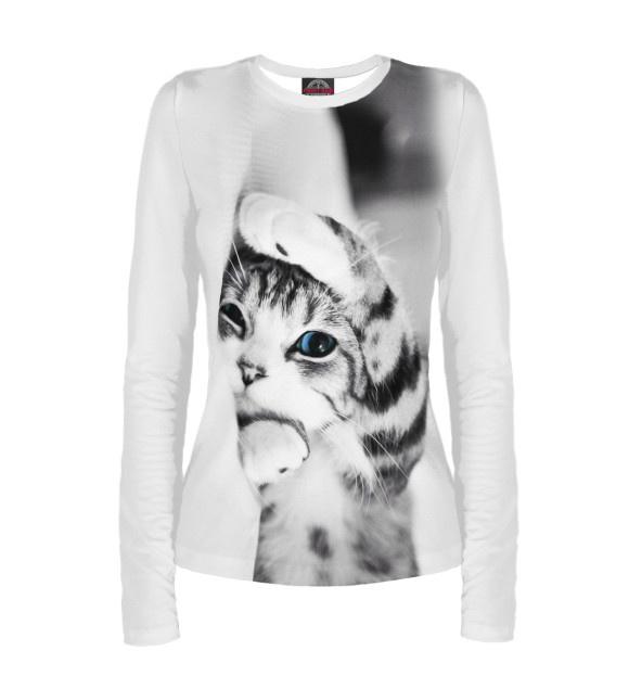 Женский лонгслив с изображением Котеночек цвета Белый