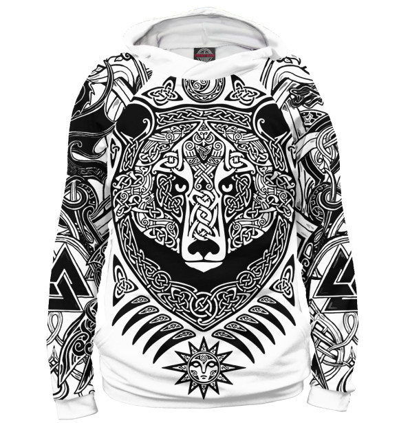 Мужское худи с изображением Медведь цвета Белый