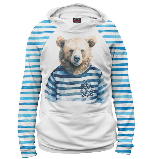 Худи для девочки с изображением Медведь ВМФ цвета Белый