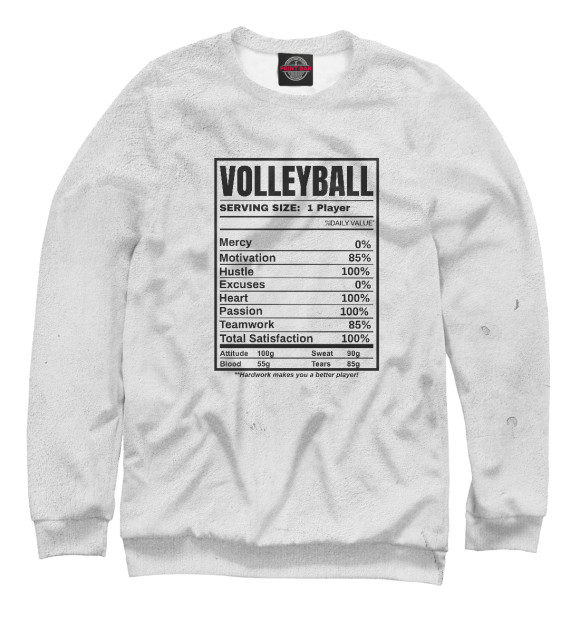 Свитшот для девочек с изображением Volleyball Nutrition Facts цвета Белый