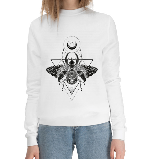 Женский хлопковый свитшот с изображением Оккультный жук цвета Белый