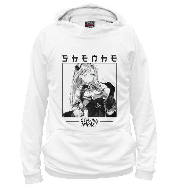 Мужское худи с изображением Шэнь Хэ. Genshin Impact цвета Белый