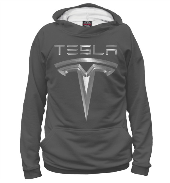 Женское худи с изображением Tesla Metallic цвета Белый