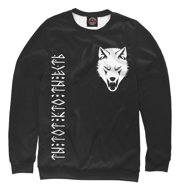 Мужской свитшот с изображением Волк сопротивления (черный) цвета Белый