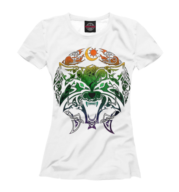 Женская футболка с изображением Символика Волк Фенрир цвета Белый