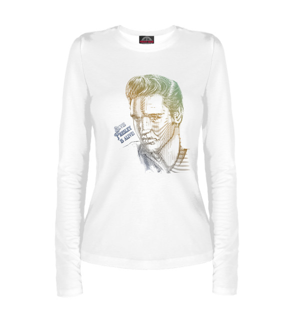 Женский лонгслив с изображением Elvis Presley Is Alive! цвета Белый