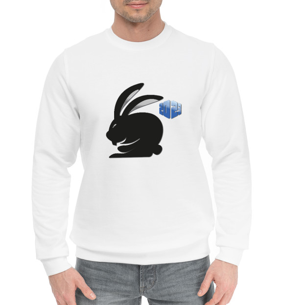 Мужской хлопковый свитшот с изображением Черный кролик 2023 цвета Белый