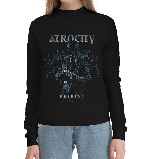 Женский хлопковый свитшот с изображением Atrocity цвета Черный