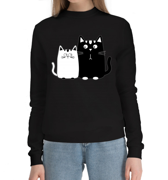 Женский хлопковый свитшот с изображением Влюбленные котики цвета Черный