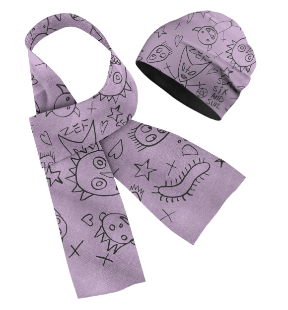 Шарф и шапка с притом Die Antwoord цвета Белый Шарф и шапка с изображением Die Antwoord цвета Белый