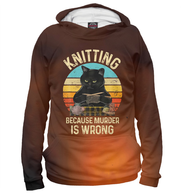 Мужское худи с изображением Knitting Because Murder цвета Белый