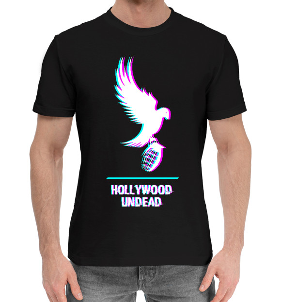 Мужская хлопковая футболка с изображением Hollywood Undead Glitch Rock Logo цвета Черный