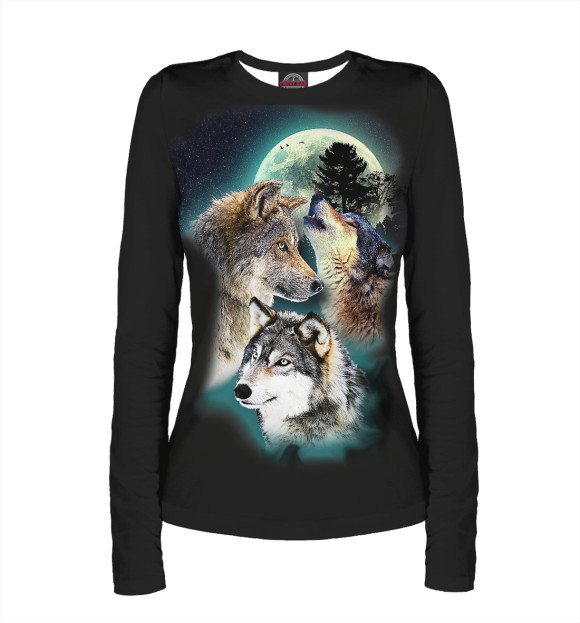 Женский лонгслив с изображением Волки цвета Белый