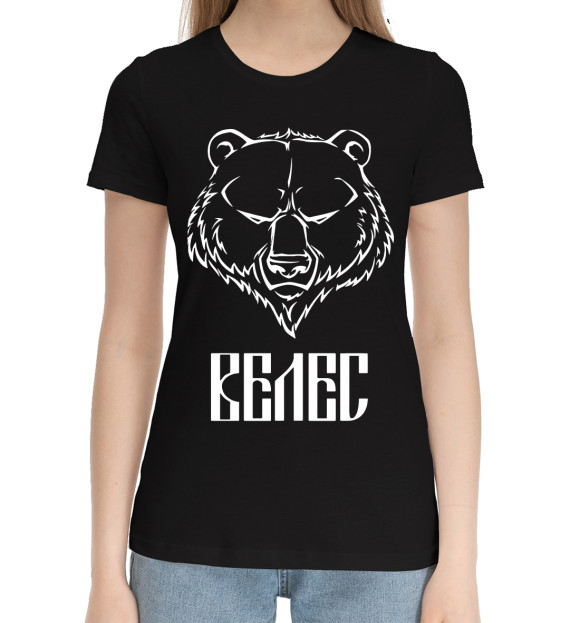 Женская хлопковая футболка с изображением Велес цвета Черный