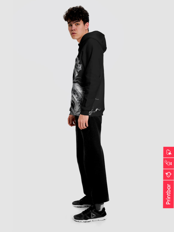 Мужское худи с изображением Негативный дракон цвета Белый