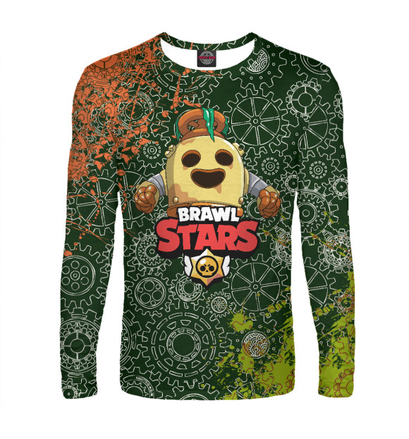 Мужской лонгслив с притом Brawl Stars Spike цвета Белый Мужской лонгслив с изображением Brawl Stars Spike цвета Белый