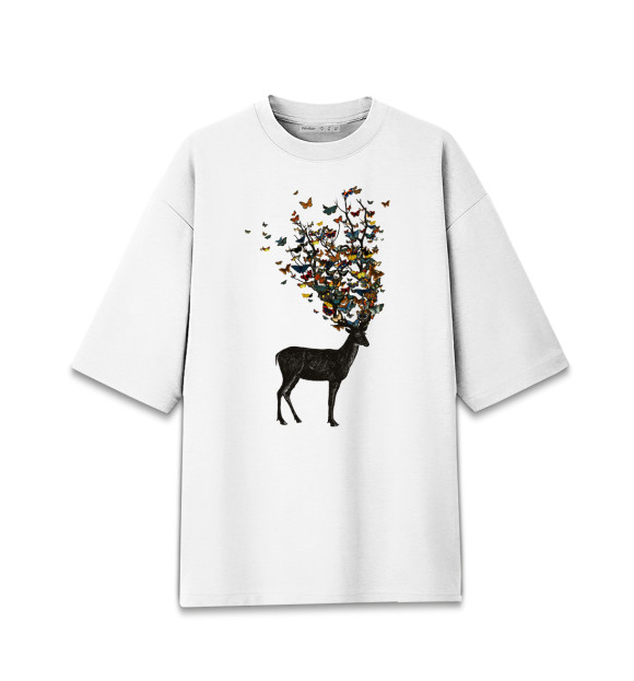 Женская футболка оверсайз с изображением Весенний олень цвета Белый