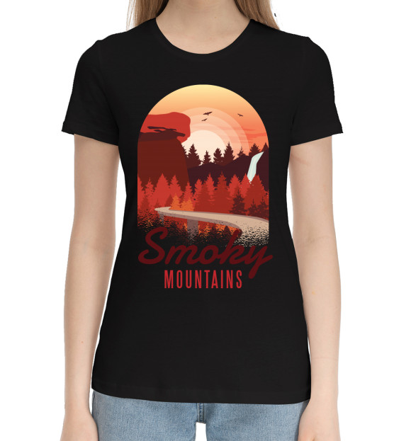 Женская хлопковая футболка с изображением Smoky Mountains цвета Черный