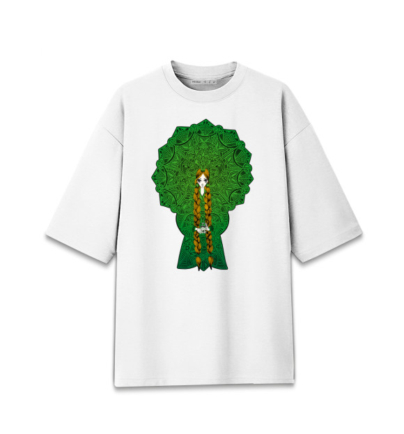 Мужская футболка оверсайз с изображением Русская красавица цвета Белый